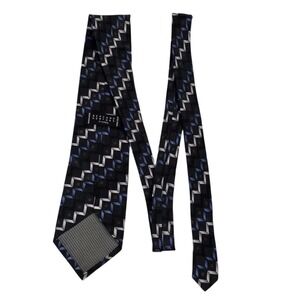 Bergamo New York Designer X-Long Silk Geometric Pattern Necktie Black Blue Gray